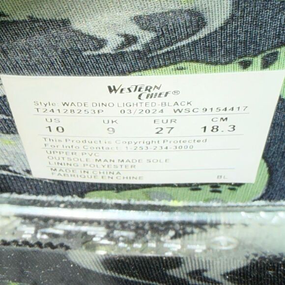 WESTERN CHEIF Toddler Wade Dinosaur Lighted Black Boots Size 10 - Picture 4 of 9